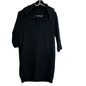 Norma Kamali Women’s Black Sweatshirt Dress 3/4 Sleeves Kangaroo Pocket Size M